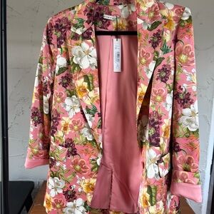 Alice + Olivia Pink/ Multicolor Floral Blazer- Juniper Floral Rose